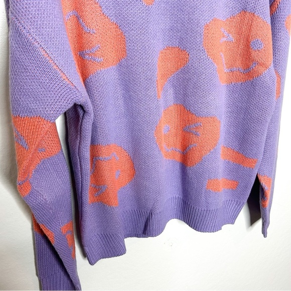 SHEIN Smiley Face Emoji Pastel Purple‎ Knit Crew Neck Sweater Medium M - Picture 5 of 8
